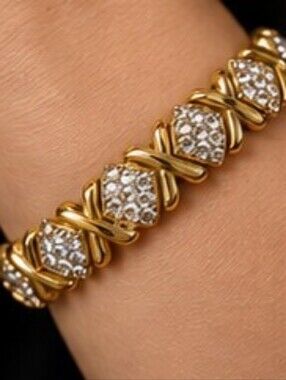 Vintage 90's Technibond San Marco 18K Gold Sterling CZ Bracelet 8in 20g